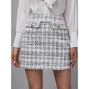 High Waist Plaid Tweed mini Skirt white